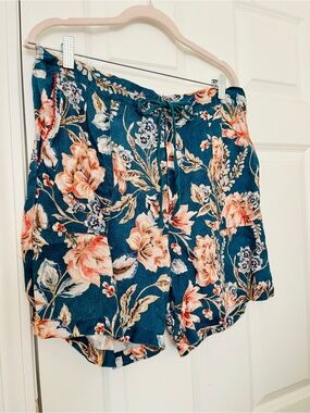 Johnny Was Women's Linen Floral Drawstring Shorts in Teal